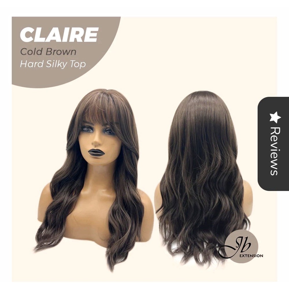 JB Extension "Claire" w/ Bangs Cold Brown 22 in Hard Silky Top Wavy